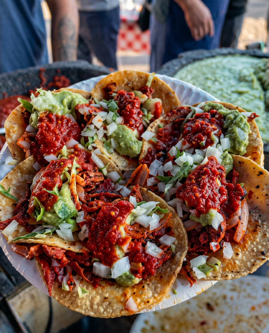 Tacos con Salsa Roja